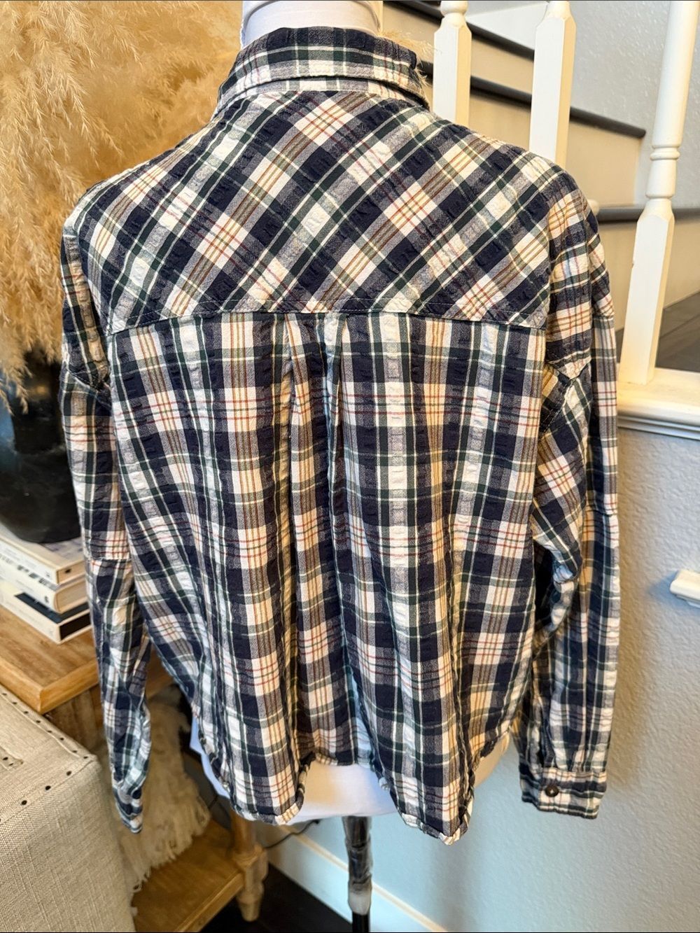BDG by Urban Outfitters Addison Check Button-Up Plaid Cotton Shirt Blue Size M - Picture 6 of 8